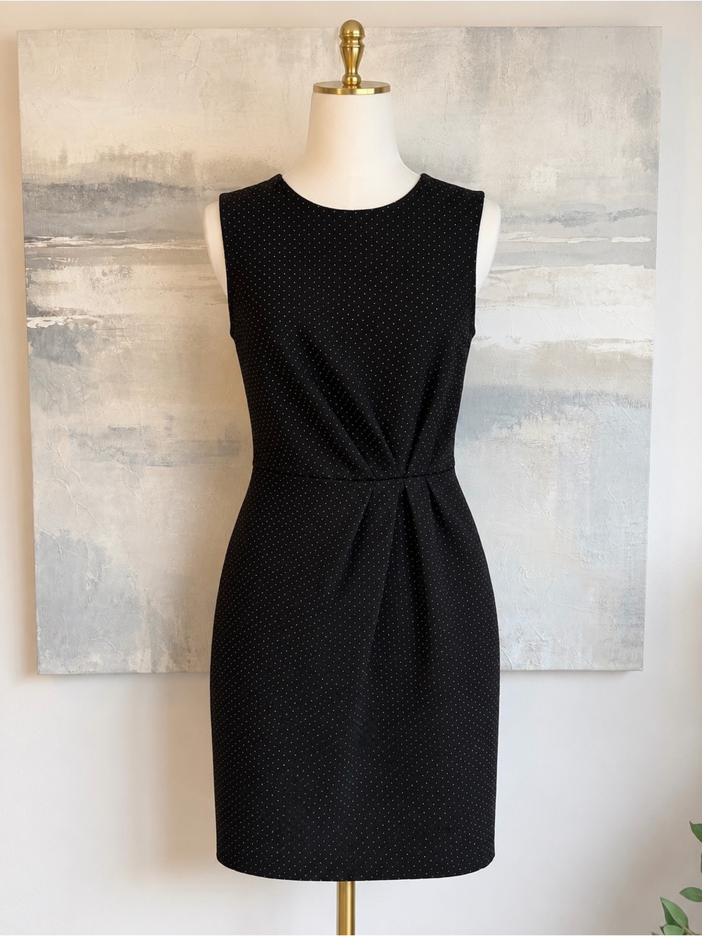 Banana Republic Black Swiss Dot Sheath Office Sleeveless Knee Length Dress 6